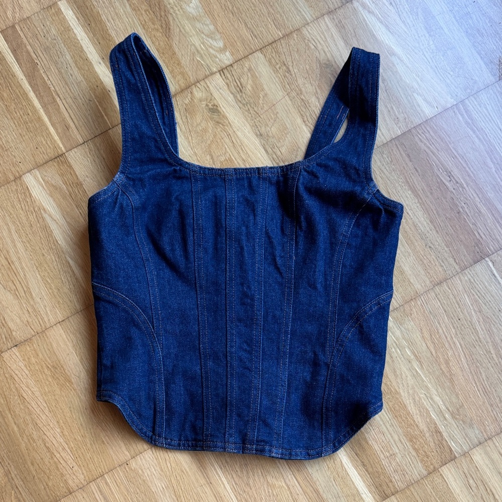 Aritzia Dark Blue Denim Corset Tank Top - Women